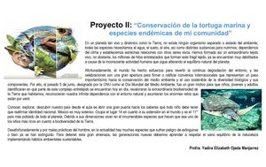 Proyecto II:"Conservación de la tortuga marina y especies endémicas de mi comunidad"