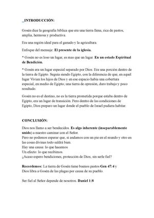 Gosén lugar de Bendición