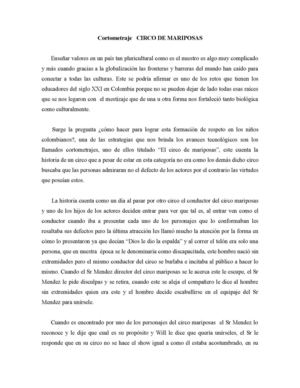 Cortometraje Circo De Mariposas