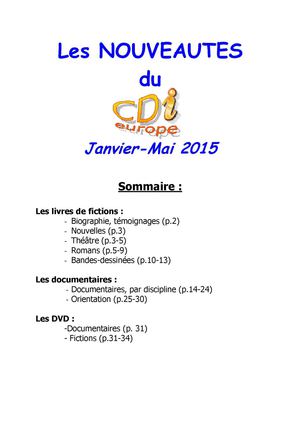 Nouveautes Janv Mai2015