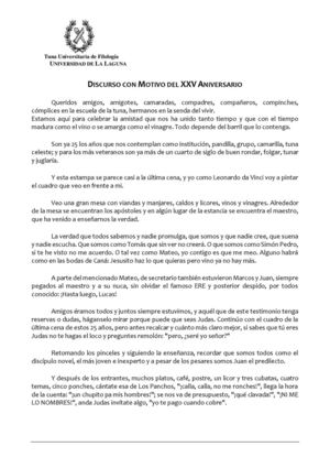 Discurso XXV Aniversario Tuna de Filología 2015