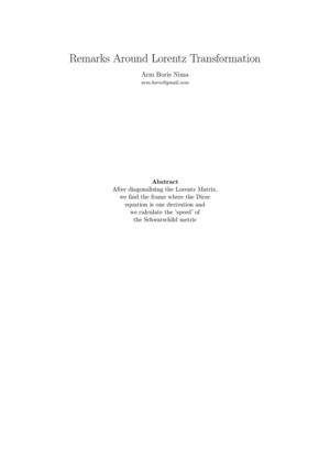Remarks Around Lorentz Transformation