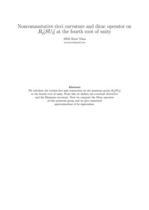 Noncommutative Ricci Curvature And Dirac Operator On B Q[su 2] At The Fourth Root Of Unity