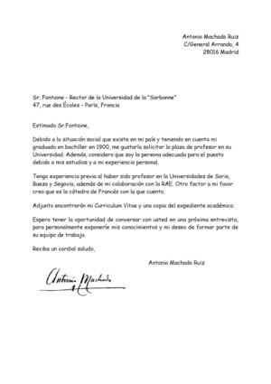 Carta De Presentación de Antonio Machado