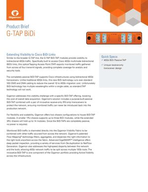 40GB BiDirectional Passive TAP from Gigamon - G-TAP Product Brief
