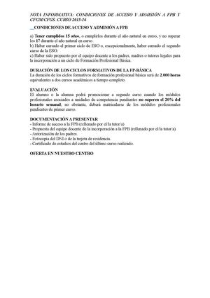 Requisitos Acceso Fpb Cfgm Cfgs