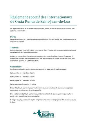Règlement Sportif Des Internationaux De Cesta Punta De Saint Jean De Luz