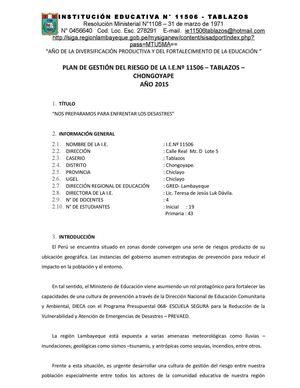 Plan De Gestión Del Riesgo 2015