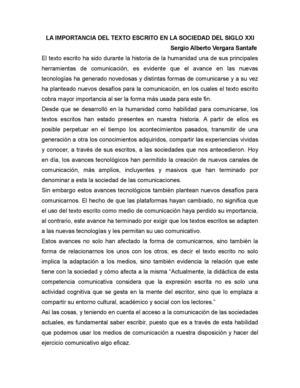 Ensayo La Importancia Del Texto Escrito En La Sociedad Del Siglo Xxi