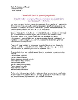 Deliberación Acerca De Aprendizaje Significativo