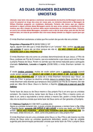 As Duas Grandes Bizarrices Unicistas