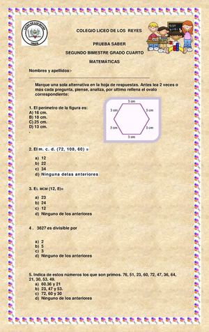 Prueba Saber Grado Cuarto Ii Periodo