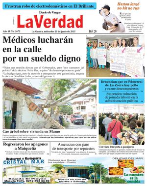 La Guaira, miércoles 10 de junio de 2015 Año 18 No. 5675