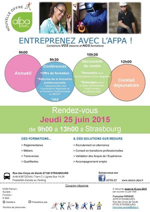 Entreprenez avec l'Afpa ! invitation du 25 juin 2015 au centre Afpa de Strasbourg