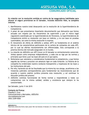 Comunicado Asesuisa Posición Ante Resolución Scompetencia 11jun2015