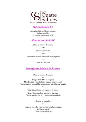 Menu Restaurant Les Quatre Salines Roz Sur Couesnon