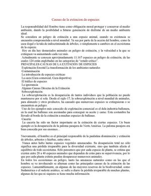 Causas De La Extincion De Especies