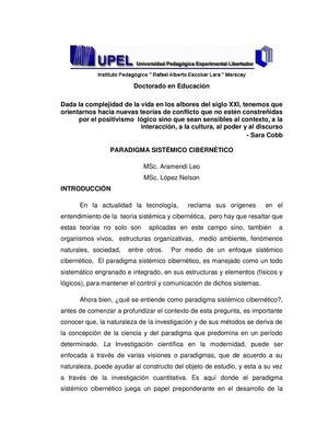 Paper Aramendi Leo7124934lópez Nelson11895825el Paradigma Sistemico Cibernetico