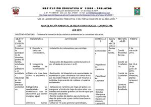 Plan De Acción Ambiental IIEE 11506 Tablazos 2015