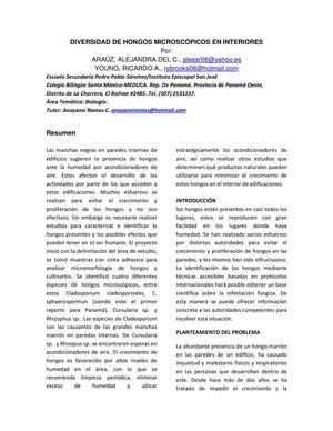 Diversidad De Hongos Microscópicos En Interiores Informe