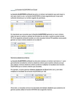 La Función Aleatorio En Excel
