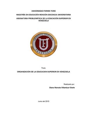 Organizacion De La Educacion Superior En Venezuela