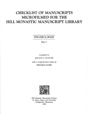 Checklist of Manuscripts Microfilmed for the Hill Monastic Manuscript Library, Volume II, Spain