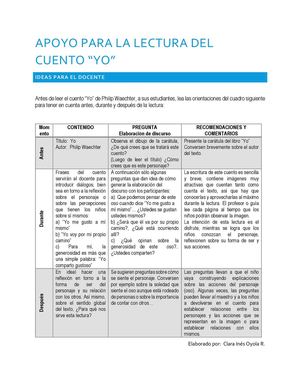 Apoyo Para La Lectura Del Cuento Yo