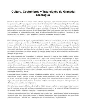 Costumbre Y Tradiciones De Granada Nicaragua Pdf