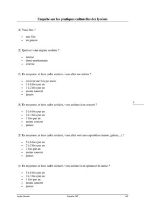 Enquête Sur Les Pratiques Culturelles Des Lycéens