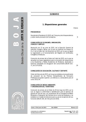 Decreto de la Presidenta 12/2015, de 17 de junio, de la Vicepresidencia y sobre reestructuración de Consejerías.