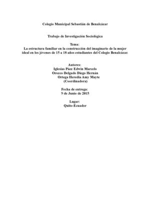 LA ESTRUCTURA FAMILIAR EN LA CONSTRUCCIÓN DEL IMAGINARIO DE LA MUJER IDEAL EN LOS JÓVENES DE 15 A 18 AÑOS ESTUDIANTES DEL COLEGIO SEBASTIÁN DE BENALCÁZAR