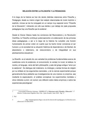 Relaciones Entre La Filosofía Y La Pedagogía