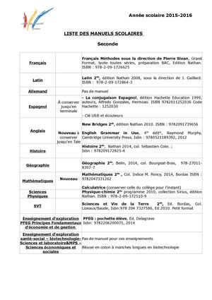 2015 2016 Manuels Scolaires