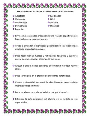 Características Del Docente Facilitador O Mediador Del Aprendizaje