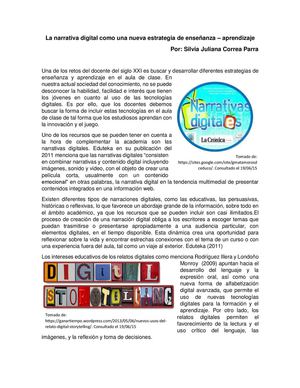 La Narrativa Digital Como Una Nueva Estrategia De Enseñanza