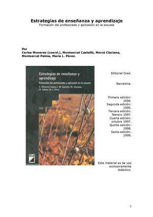 Estrategias De Enseñanza Y Aprendizaje C Monereo, M Castelló, M Clariana, M Palma, M L Perez