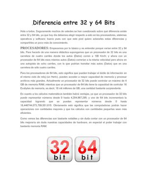Diferencia Entre 32 Y 64 Bits