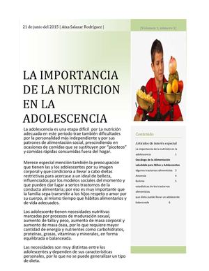 La Importancia De La Nutricion En La Adolescencia