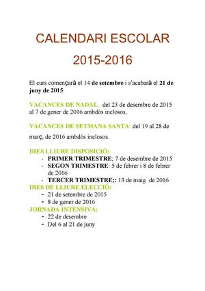 Calendari Escolar 2015