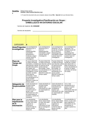 Rubrica Para El Proyecto