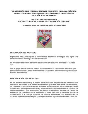 Proyecto de Convivencia y Ciudadanía. Documento para participar e en el concurso Santillana 2012. Mediadores De Conflicto J. M.