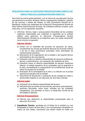 Requisitos En Obras Por Adm Directa