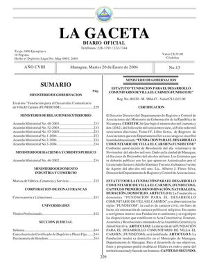 Gaceta 13 Ene 2004