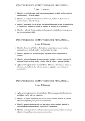 Indicadores De Inicial Del Ii Bimestre