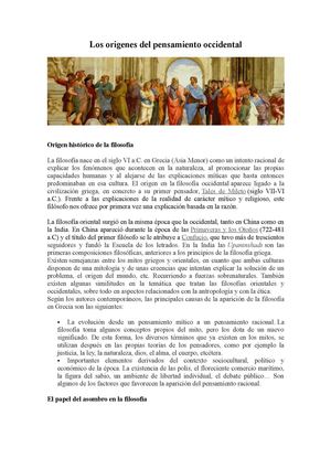 Los Origenes Del Pensamiento Occidental