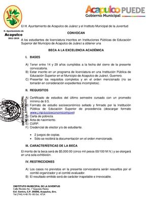 Convocatoria Becas A La Excelencia Académica IMJUVE Acapulco