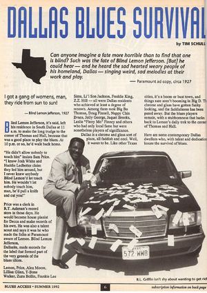 Dallas Blues Survival -  By Tim Schuller - Blues Access 1992