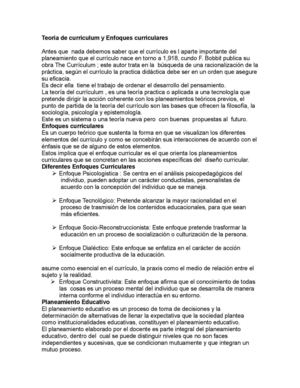 Teoría De Currículum Y Enfoques Curriculares