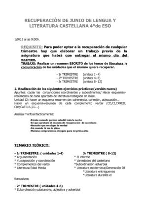 Recuperación de Lengua Castellana 4º Eso